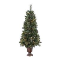 Vickerman 5' x 28" Artificial Potted Butte Mixed Pine 150 Clear Miniature Lights