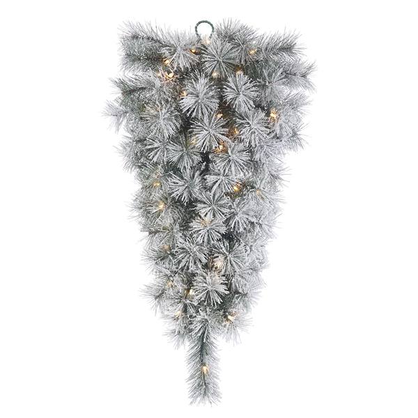 30" Artificial Frosted Brewer Pine Teardrop 35 Clear Miniature Lights with Pine Cones and Berries