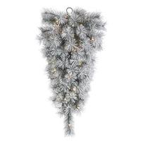 Vickerman 30" Artificial Frosted Brewer Pine Teardrop 35 Clear Miniature Lights with Pine Cones and Berries