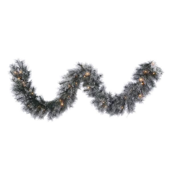 9' x 14" Artificial Frosted Brewer Pine Garland 50 Clear Miniature Lights