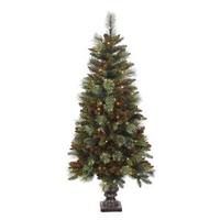 Vickerman 5' x 26" Artificial Potted Reno Mixed Pine 150 Clear Miniature Lights with Pine Cones