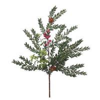 Vickerman 18" Artificial Frosted Hemlock / Boxwood Berry Spray with Pine Cones