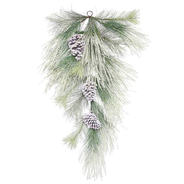 30" Artificial Frosted Norway Pine Teardrop with Pine Cones