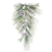 Vickerman 30" Artificial Frosted Norway Pine Teardrop with Pine Cones