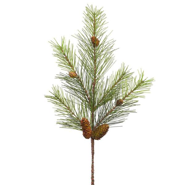 24" Artificial White Pine Spray with Pine Cones