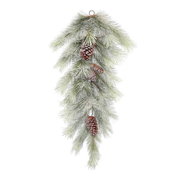 34" Artificial Frosted Bellevue Pine Teardrop with Pine Cones