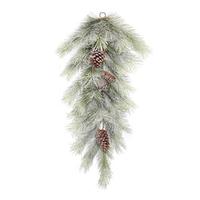 Vickerman 34" Artificial Frosted Bellevue Pine Teardrop with Pine Cones