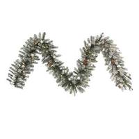 Vickerman 9' x 14" Artificial Flocked Padroni Fir Garland 50 Warm White Italian LED Lights