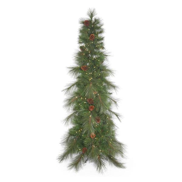 10.5' x 47" Artificial Big Cascade Pine Slim 700 Warm White Italian LED Lights with Pine Cones