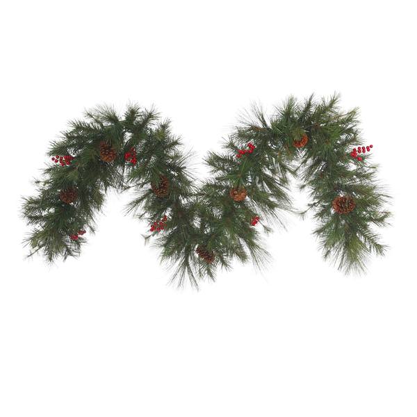 9' x 18" Artificial Big Cascade Pine Garland with Berries and Pine Cones