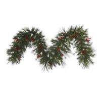 Vickerman 9' x 18" Artificial Big Cascade Pine Garland 100 Warm White Italian LED Lights with Berries and Pine Cones