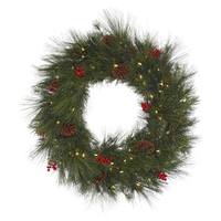 Vickerman 36" Artificial Big Cascade Berry Pine 100 Warm White Italian LED Lights with Pine Cones