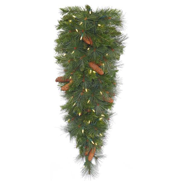 36" x 18" Artificial Savannah Mixed Pine Teardrop 50 Warm White Italian LED Lights with Pine Cones