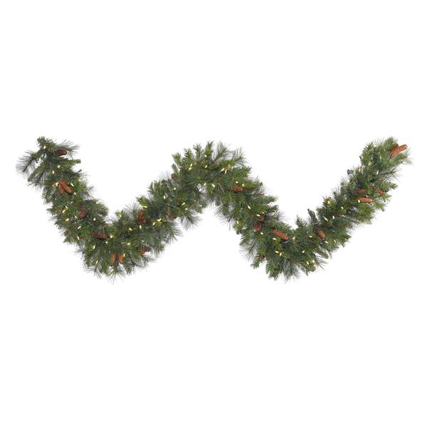25' x 20" Artificial Savannah Mixed Pine Garland 350 Clear Miniature Lights with Pine Cones