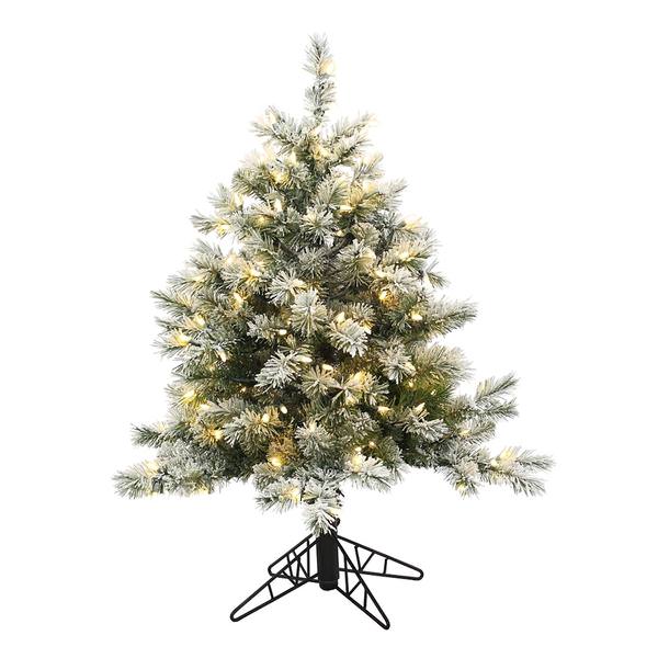 3.5' x 24" Artificial Flocked Fairbanks Pine 150 Warm White Italian LED Lights