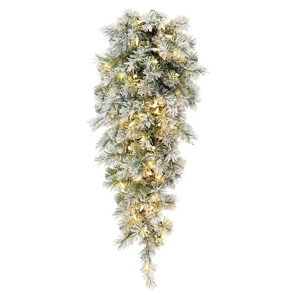 36" x 18" Artificial Lightly Flocked Fairbanks Pine Teardrop 50 Warm White Italian LED Lights