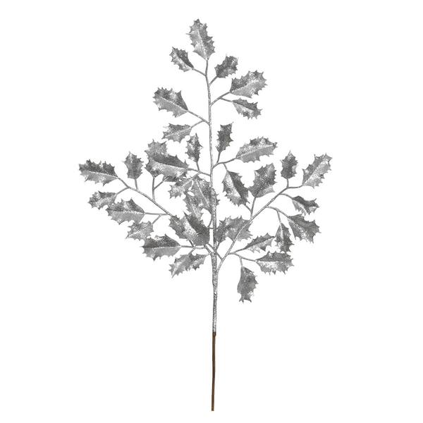 22" Silver Glitter Holly Spray (12 pack)