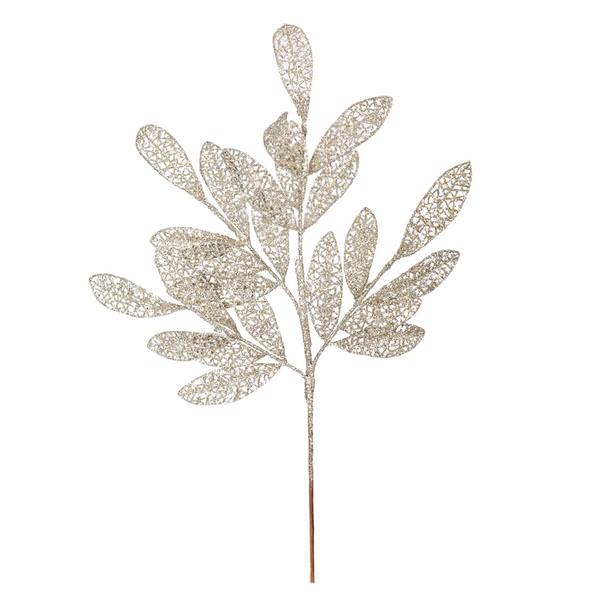22" Champagne Glitter Mesh Bay Leaf Spray (12 pack)