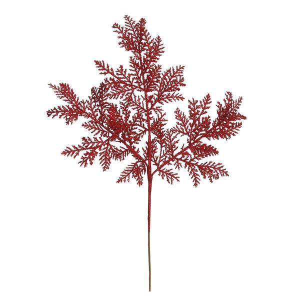 22" Red Glitter Cypress Spray (12 pack)
