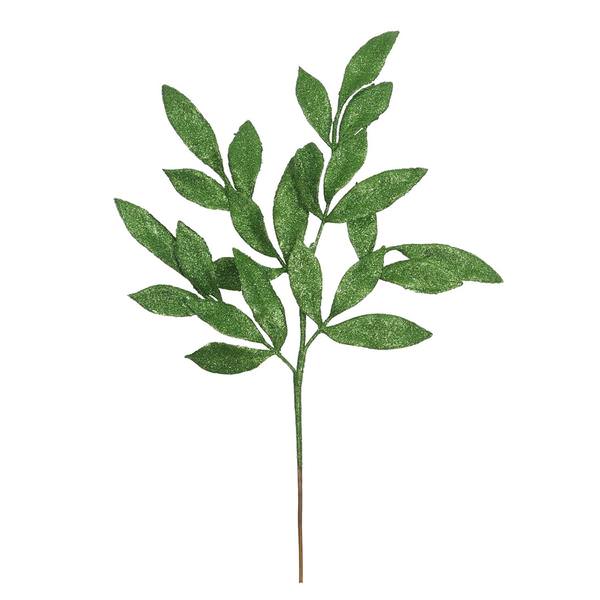 22" Green Glitter Bay Leaf Spray (12 pack)