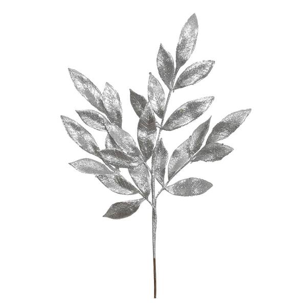 22" Silver Glitter Bay Leaf Spray (12 pack)