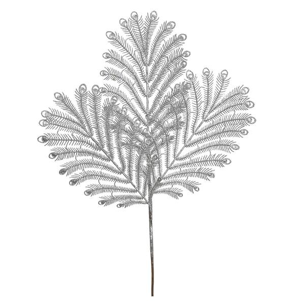 22" Artificial Silver Glitter Peacock Tail Spray (12 pack)