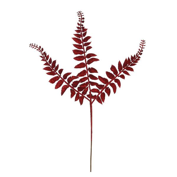 22" Red Glitter Locust Fern Spray (12 pack)