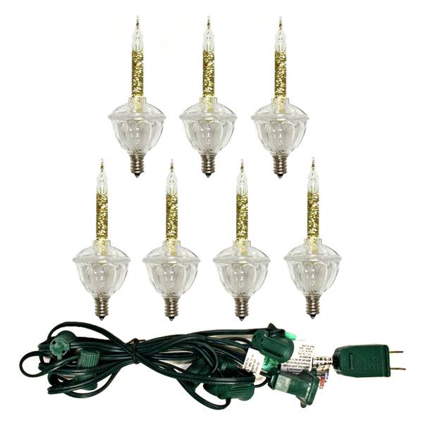 7 Light 11.5' Green Wire Gold Glitter Bubble Light Set with 20" Spacing