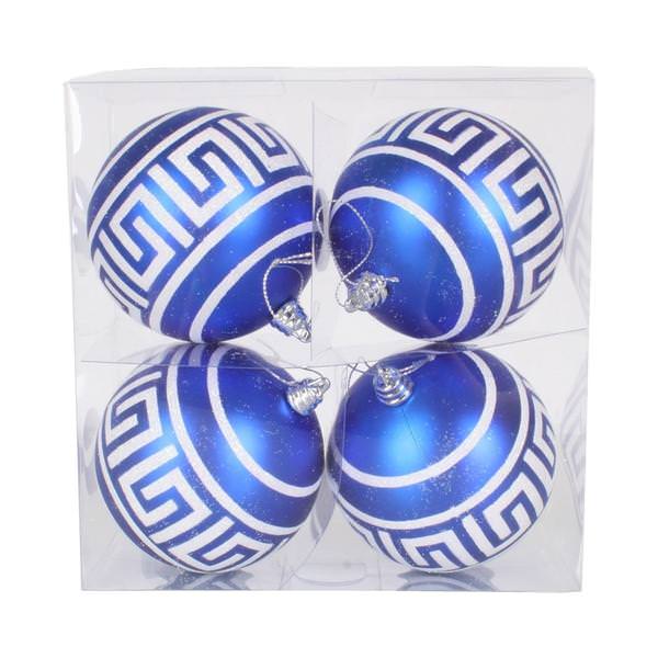 4" Blue Matte White Glitter Ball Ornament (4 pack)