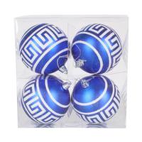 Vickerman 4" Blue Matte White Glitter Ball Ornament (4 pack)