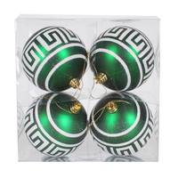 Vickerman 4" Green Matte White Glitter Ball Ornament (4 pack)