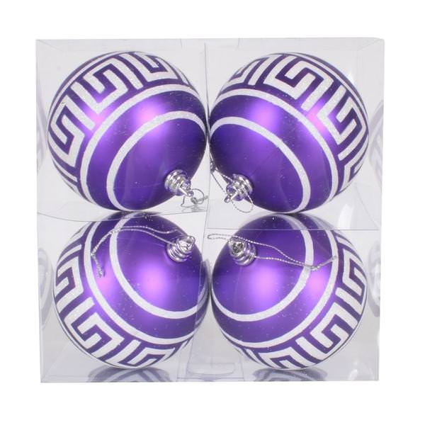 4" Purple Matte White Glitter Ball Ornament (4 pack)