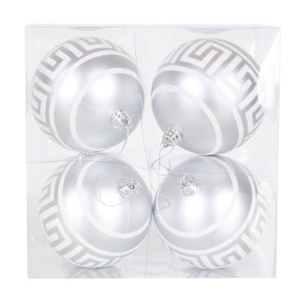 4" Silver Matte White Glitter Ball Ornament (4 pack)