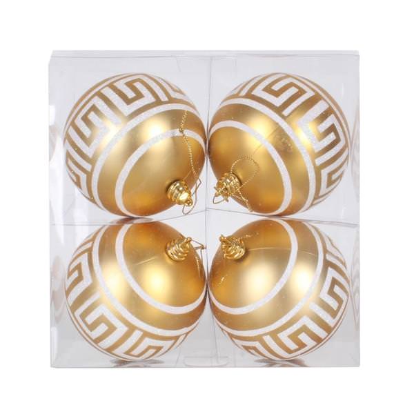 4" Gold Matte White Glitter Ball Ornament (4 pack)