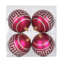 Vickerman 4" Magenta Matte Silver Glitter Ball Ornament (4 pack)