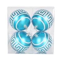 Vickerman 4" Teal Matte White Glitter Ball Ornament (4 pack)