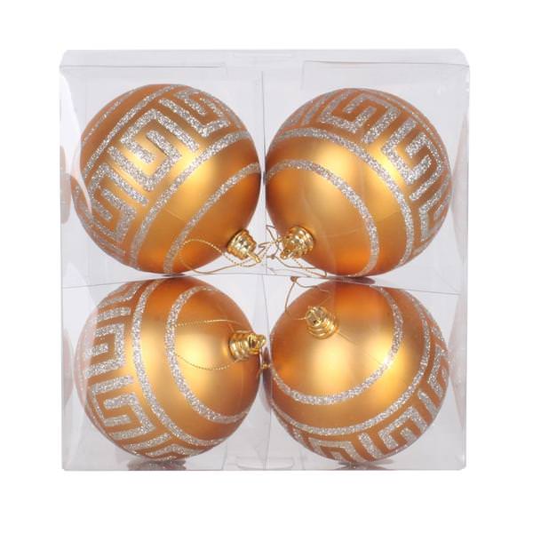 4" Antique Gold Matte Silver Glitter Ball Ornament (4 pack)