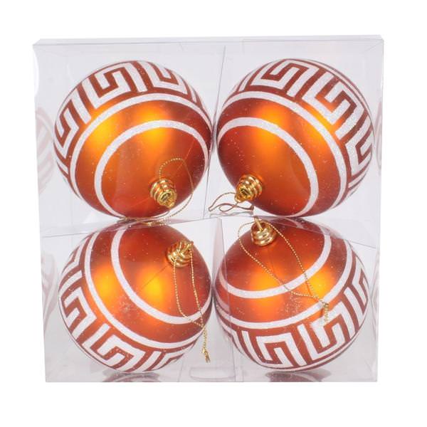 4" Burnished Orange Matte White Glitter Ball Ornament (4 pack)