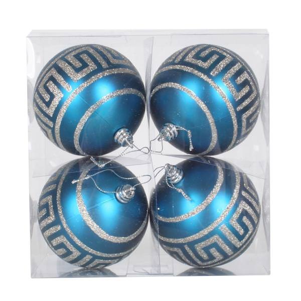 4" Sea Blue Matte Silver Glitter Ball Ornament (4 pack)