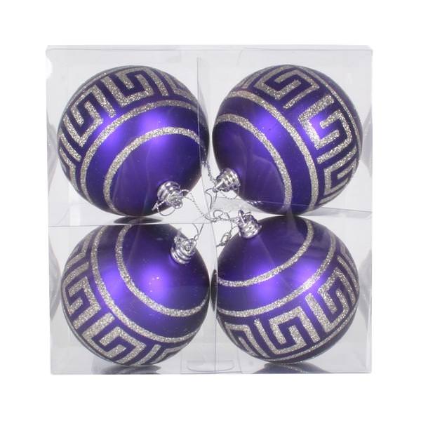4" Plum Matte Silver Glitter Ball Ornament (4 pack)