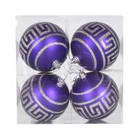Vickerman 4" Plum Matte Silver Glitter Ball Ornament (4 pack)