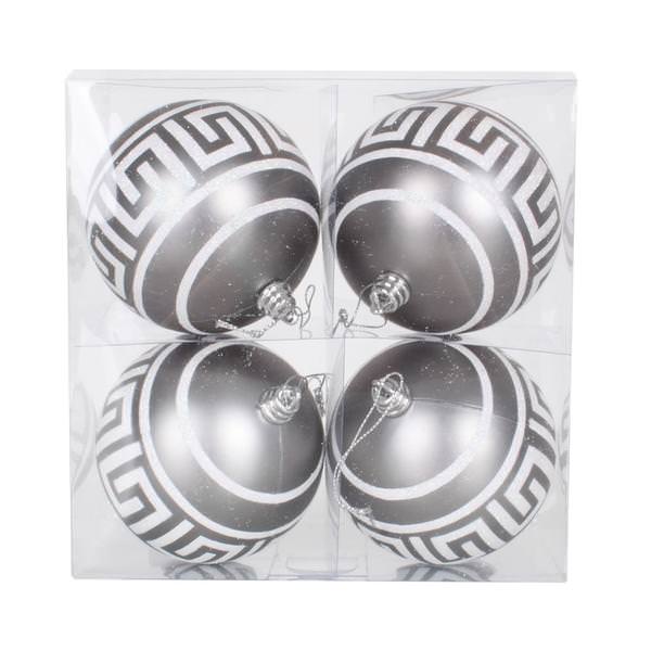 4" Pewter Matte White Glitter Ball Ornament (4 pack)