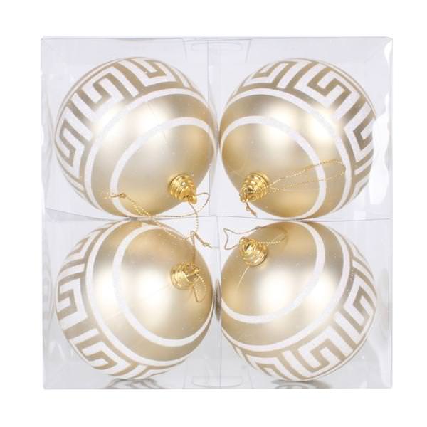 4" Champagne Matte White Glitter Ball Ornament (4 pack)