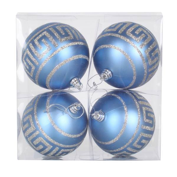 4" Lake Blue Matte Champagne Glitter Ball Ornament (4 pack)