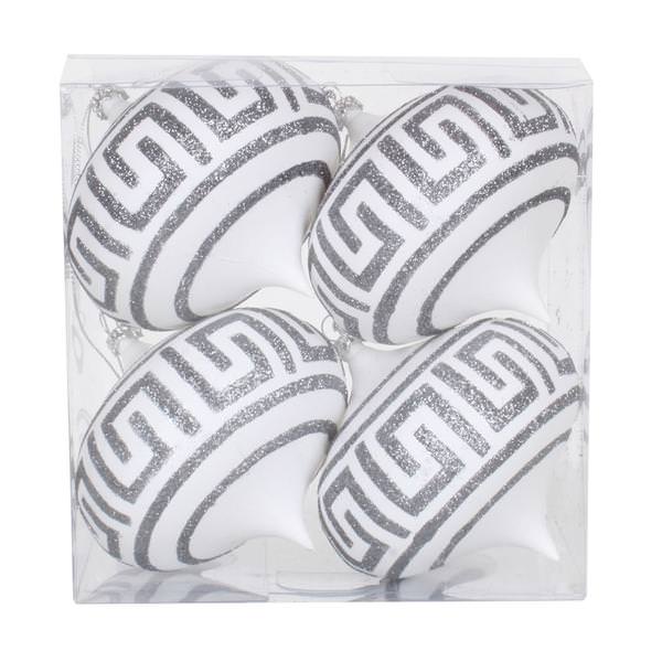 4" White Matte Silver Glitter Onion Ornament (4 pack)