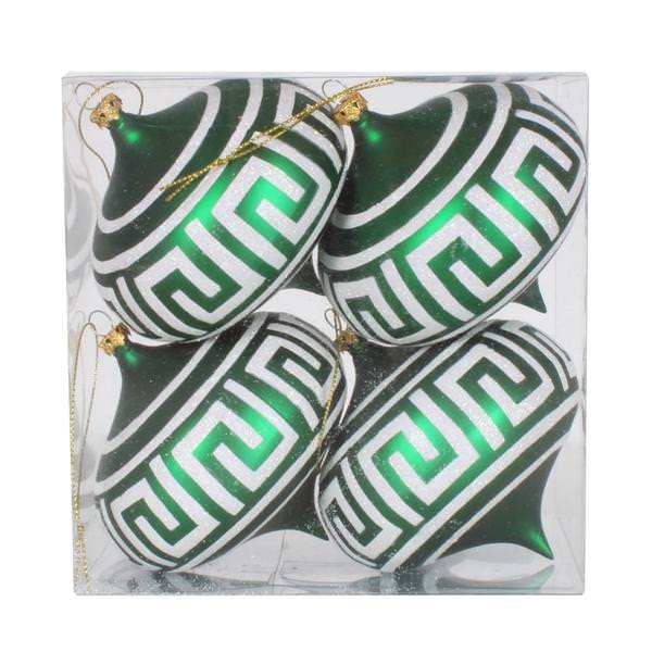 4" Green Matte White Glitter Onion Ornament (4 pack)