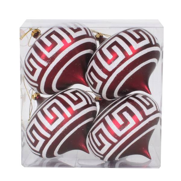 4" Burgundy Matte White Glitter Onion Ornament (4 pack)