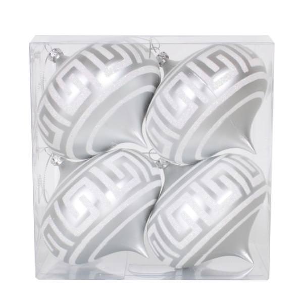 4" Silver Matte White Glitter Onion Ornament (4 pack)