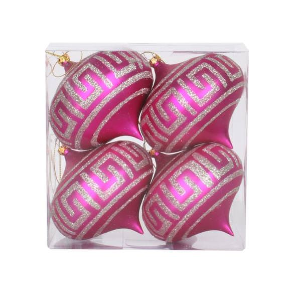 4" Cerise Matte White Glitter Onion Ornament (4 pack)