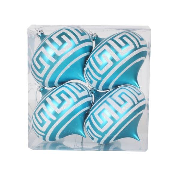 4" Teal Matte White Glitter Onion Ornament (4 pack)